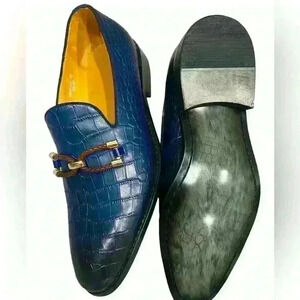 👞 Men’s Dk Blue High End Leather Crocodile Loafers w/Dark Brown/gold accent